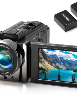kimire Video Camera Camcorder Digital Camera Recorder Full HD 1080P 15FPS 24MP 3.0 Inch 270 Degree Rotation LCD 16X Digital Zoom Camcorder Camera with 2 Batteries(Black)
